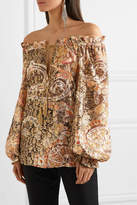Thumbnail for your product : Dundas Off-the-shoulder Metallic Fil Coupe Silk-blend Blouse - Gold