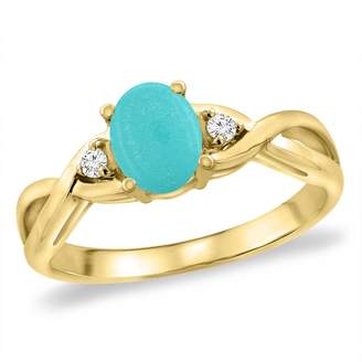 Sabrina Silver 14K Yellow Gold Diamond Natural Turquoise Infinity Engagement Ring Oval 7x5 mm, size 9.5