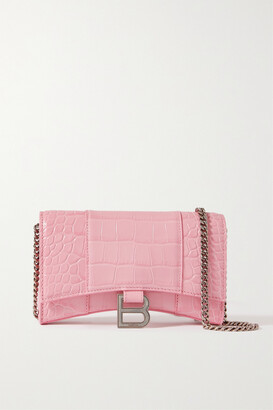 Balenciaga Hourglass Croc-effect Leather Shoulder Bag - Pink