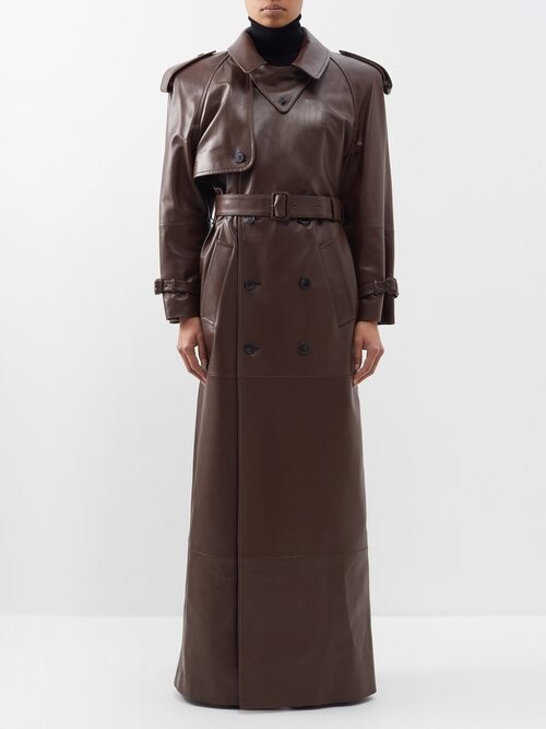 Something New Curve x Emilia Silberg Exclusive Leather Look Croc Trench Coat in Brown