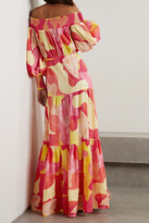 Thumbnail for your product : Rebecca Vallance Toretta Off-the-shoulder Belted Printed Organic Cotton Maxi Dress - Pink