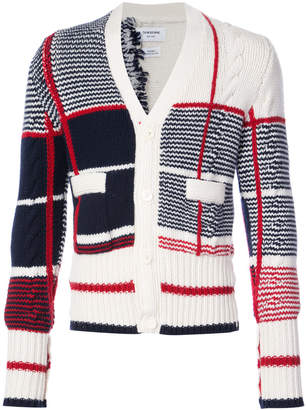 Thom Browne Classic V-neck Cardigan With Large Plaid Intarsia In Cashmere
