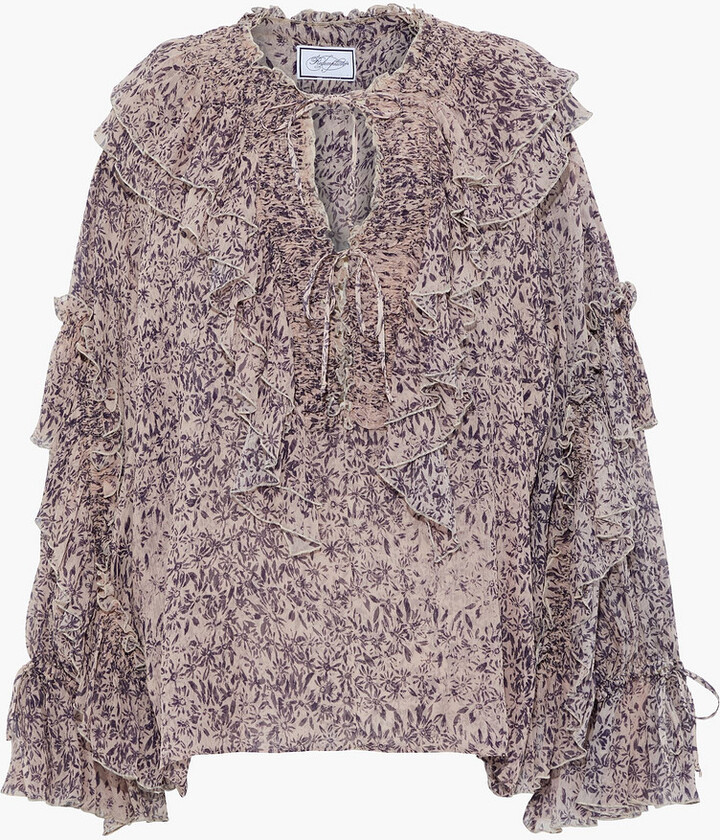 Redemption Ruffled floral-print silk-crepon blouse