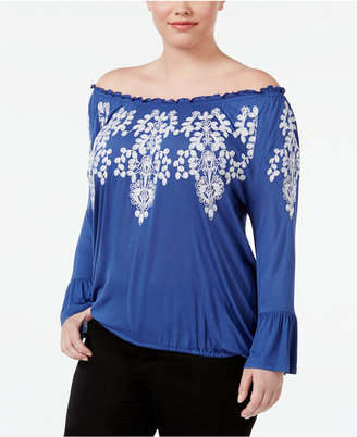 INC International Concepts Plus Size Off-The-Shoulder Peasant Top, Created for Macy's