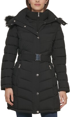 Tommy Hilfiger Women's Belted Faux-Fur-Trim Hooded Puffer Coat, Created for  Macy's - ShopStyle