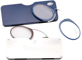 SOOLALA Go Everywhere SOS Pince Nez Style Nose Resting Pinching Reading Glasses (2 Pairs/Brown+Blue, 1.5)