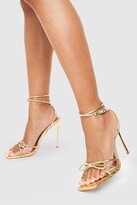 Duet Wide Fit Gold Knot Strappy Lace Up Square Toe Mid Heels