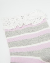 Thumbnail for your product : ASOS Stripe Lace Trim Ankle Socks