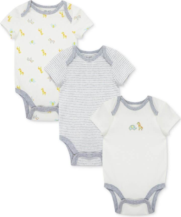 Little Me Baby Safari Short-Sleeve Cotton Bodysuits, Pack of 3