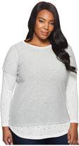 Thumbnail for your product : Vince Camuto Plus Size Distressed Long Sleeve Mix Media Top Women's Long Sleeve Pullover