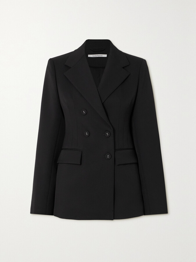 ANOTHER TOMORROW Double-breasted Wool-blend Twill Blazer - Black