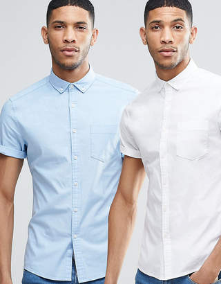 ASOS Casual Skinny Oxford 2 Pack In White And Blue SAVE