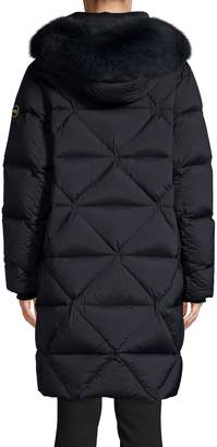 Colmar Fox Fur-Trim Hooded Long Jacket