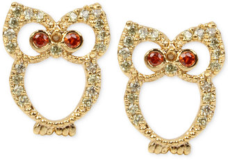 Betsey Johnson Gold-Tone Pavé Owl Stud Earrings