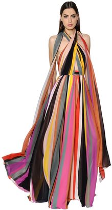 Elie Saab Striped Crepe Georgette Gown