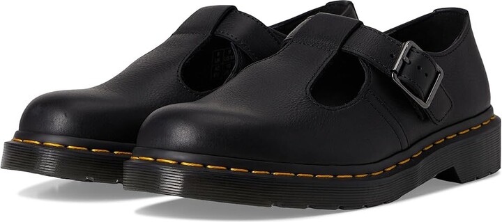 Dr. Martens Polley T Bar Shoes Flat Shoes Black : UK 3 (US Men's 4 - Women's 5) Medium, Leather