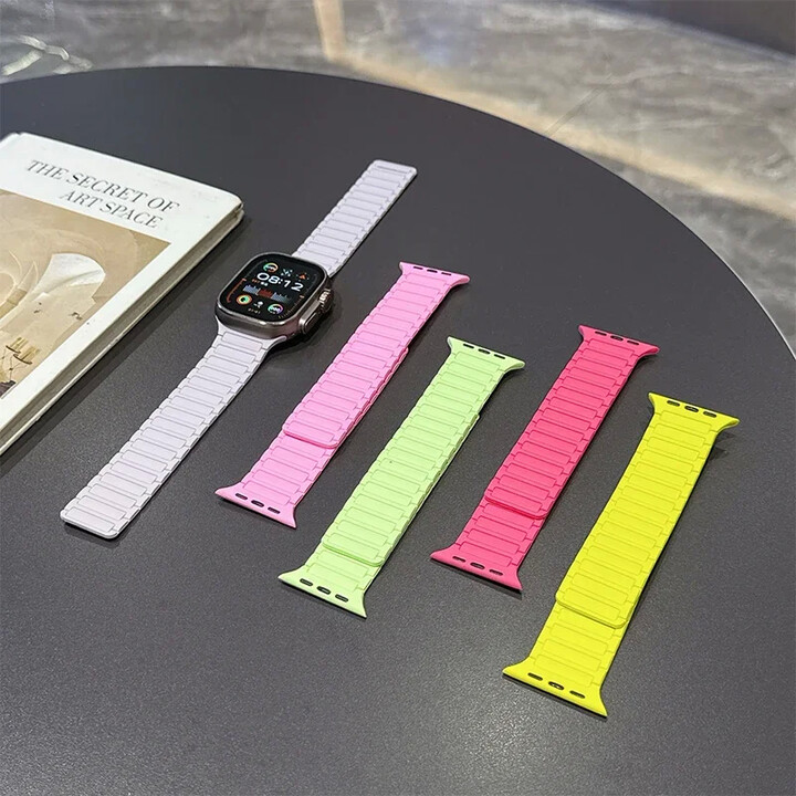 NECCP Silicone Strap for Apple Watch 46mm 42mm 49mm 45mm 40mm 44mm 41mm Magnetic Band for IWatch Ultra 2 Series 10 9 8 7 6 SE 5 4 3