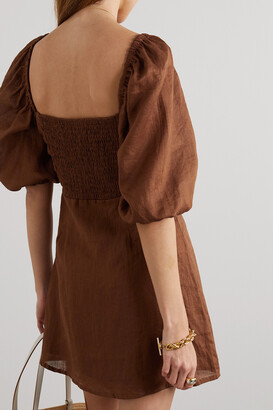 Faithfull The Brand Venezia Shirred Pintucked Linen Midi Dress - Brown