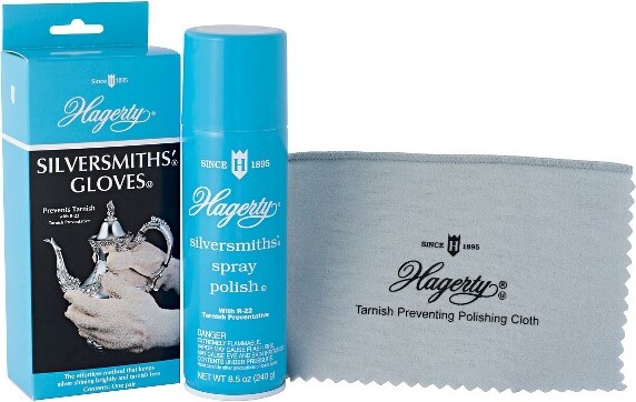 Hagerty HagertySilversmiths'SprayPolishandGloves3piece.SetwithR-22TarnishPreventative