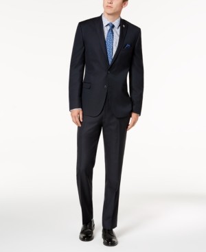 Nick Graham Men's Slim-Fit Stretch Navy Micro-Dot Suit