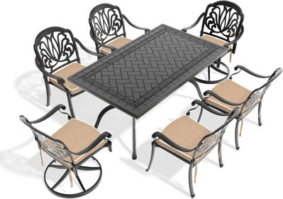 Latitude Run Cast Aluminum 7 Dining For Outdoors - 2 Swivel Chairs, 4 Chairs & Rectangular Table Black Build Structure 350Lbs Seat Capacity 160Lbs Cushions Include