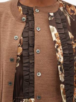 Junya Watanabe Wool And Floral-print Satin-panelled Cardigan - Womens - Brown Multi