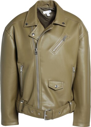 Topshop Faux Leather Oversized Biker Jacket Jacket Military Green