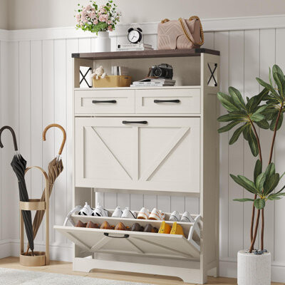 Shoe Storage Cabinet With 2 Flip Drawers & 2 Drawers
