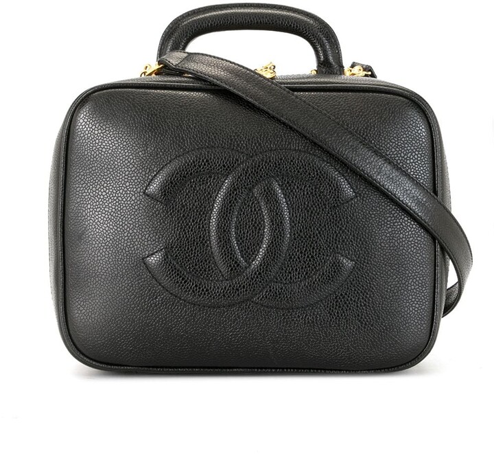 Chanel Black Quilted Lambskin Mini Vanity Mirror Train Case Box Flap Gold Hardware, 1996 (Very Good)-1997, Womens Handbag
