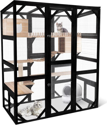 Tucker Murphy Pet Catio Outdoor Cat Enclosure Window Walk-In Cat House Kitty Cage For Multiple Indoor Outdoor Cats Outside Patio With 5 Access Doors Waterproof Roof