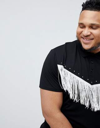 ASOS Design Plus Relaxed Polo Shirt With Fringing In Black