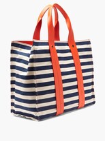 Thumbnail for your product : Marni Burton Leather-trimmed Striped Canvas Tote Bag - Blue Stripe