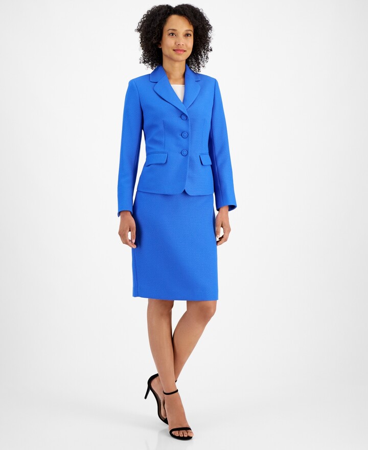 Le Suit Women's Textured Three-Button Jacket & Skirt Suit Set, Regular & Petite