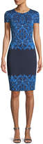 St. John Collection Brocade Graphic Short-Sleeve Knit Dress