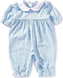 Edgehill Collection Baby Girls Peter Pan Collar Pima Cotton Floral Romper