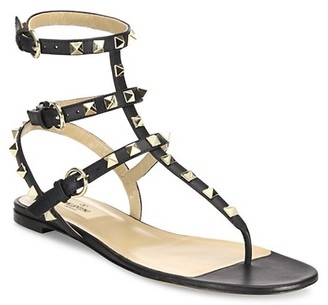 Valentino Garavani Rockstud Ankle-Strap Leather Thong Sandals - ShopStyle