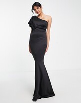 Thumbnail for your product : True Violet one shoulder satin maxi dress in black