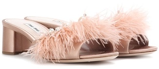 Miu Miu Feather-trimmed slip-on sandals