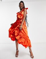 Thumbnail for your product : Little Mistress Bridesmaid frill wrap dress in sunset orange