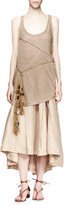 Thumbnail for your product : Donna Karan Fold-Over Linen-Blend A-Line Skirt, Tan
