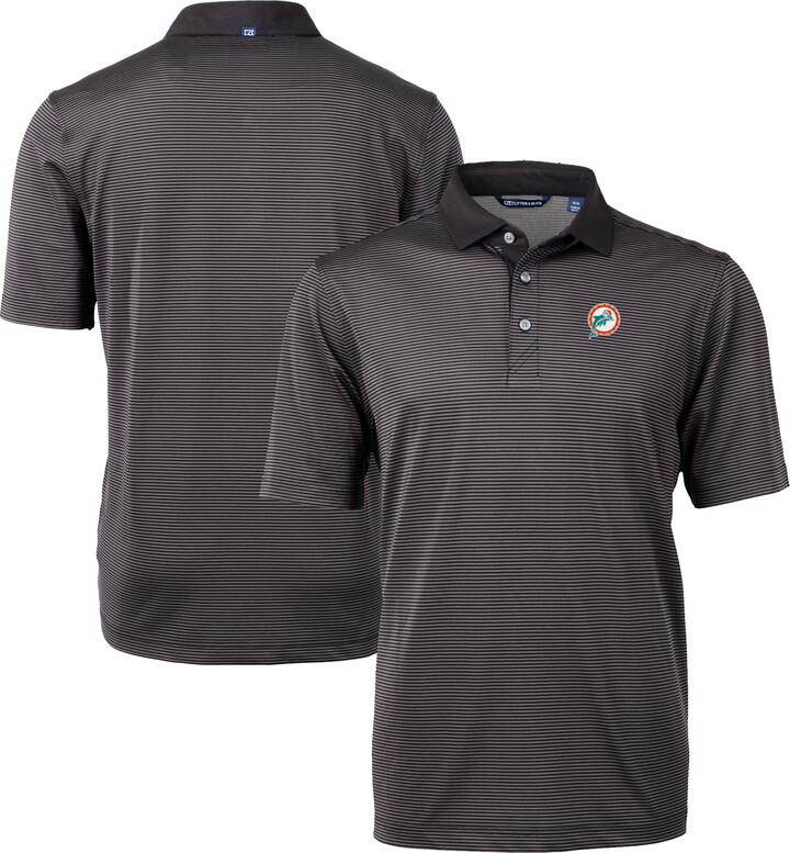 Men's Cutter & Buck Black Miami Dolphins Big & Tall Virtue Eco Pique Micro Stripe Recycled Polo