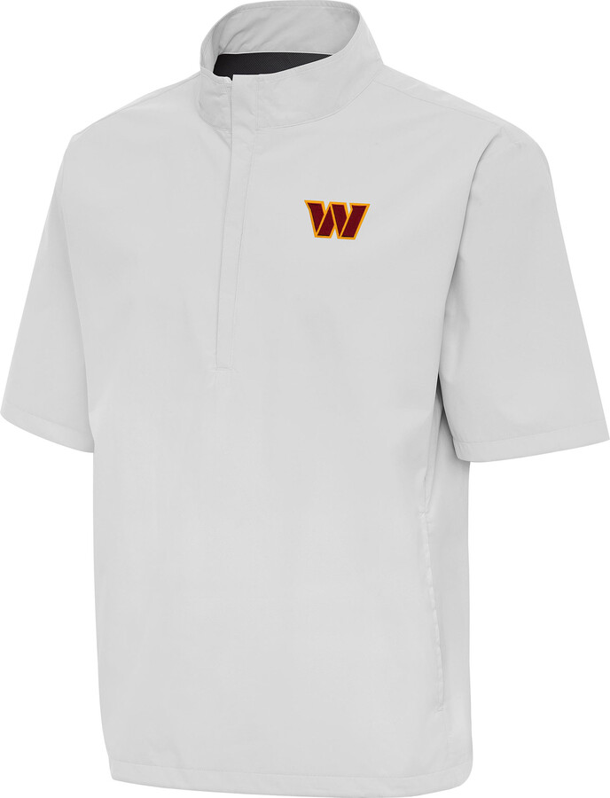 Men's Antigua Heather Gray Washington Commanders Brisk Short Sleeve Quarter-Zip Windshirt