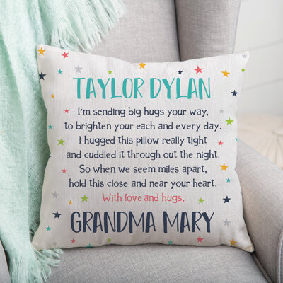 CPS Stars Hugs From Home Throw Pillow With Custom Personalization Printed | Square Removable Cover | Love Themed Decorative Accent | 14" X 14"