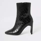 Thumbnail for your product : River Island Black croc embossed high heel ankle boot