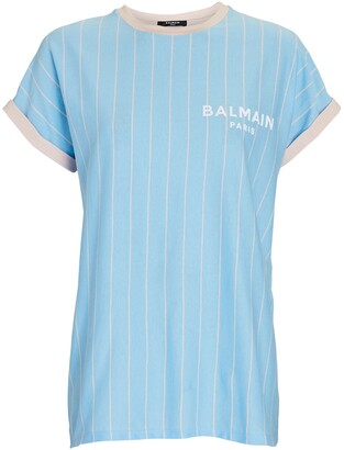 Balmain Striped Cotton Logo T-Shirt