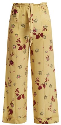 Valentino Floral-print Silk Crepe De Chine Trousers - Yellow Print