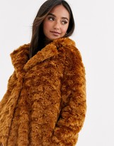 Thumbnail for your product : ASOS DESIGN fluffy button through coat in chestnut
