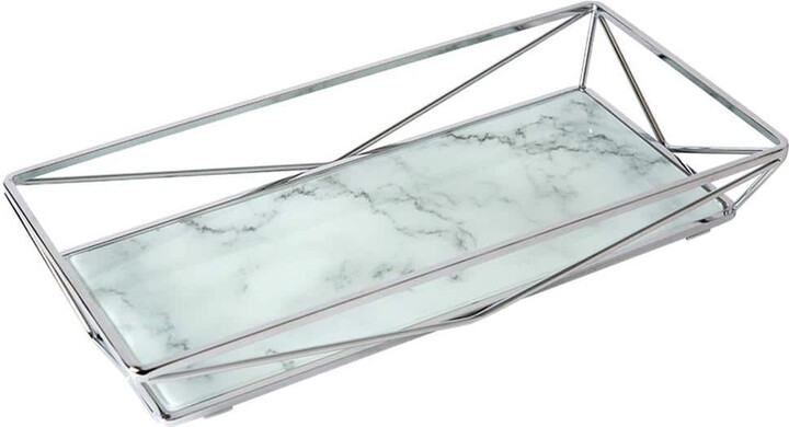 Home Details Marble Agate Design Geometric Vanity Tray in Chrome