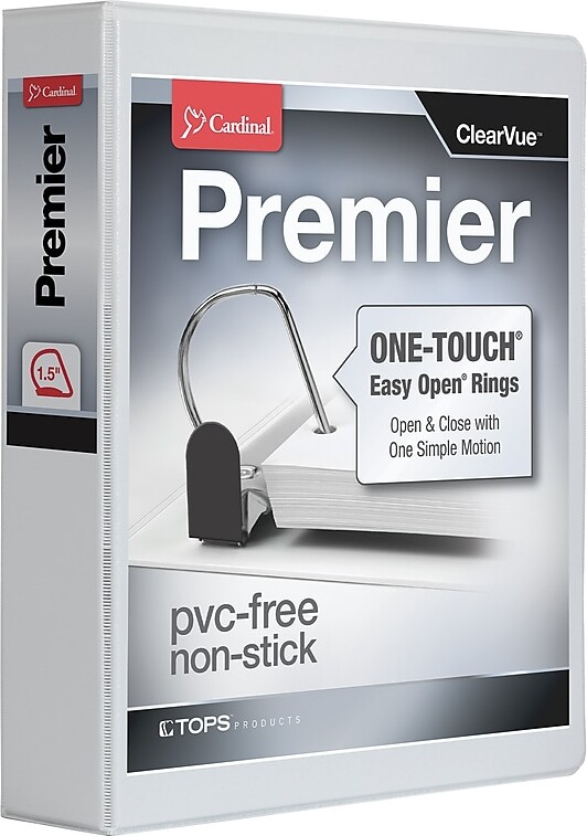 Cardinal Premier Heavy Duty 1 1/2" 3-Ring View Binders, D-Ring, White (10310)