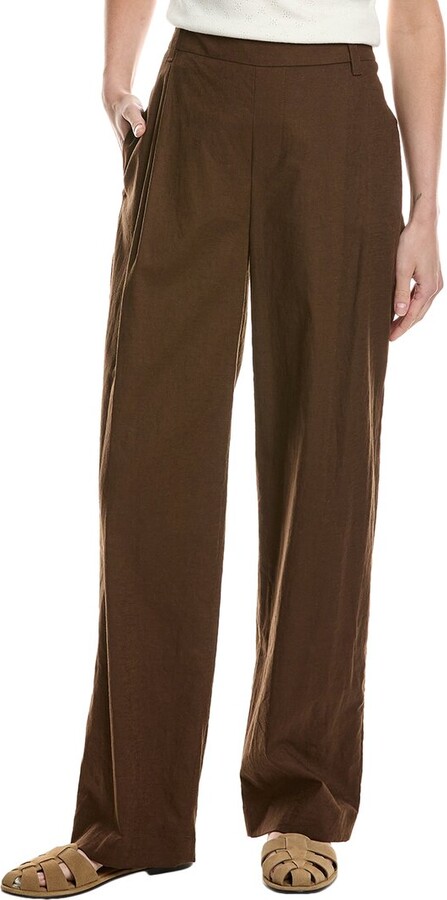 Pleat Front Pull On Linen-Blend Pant